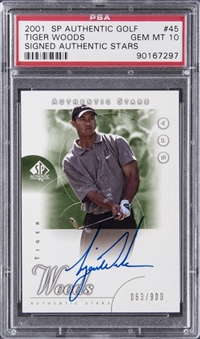 2001 Upper Deck SP Authentic Golf #45 Tiger Woods Signed Rookie Card (#063/900) - PSA GEM MT 10